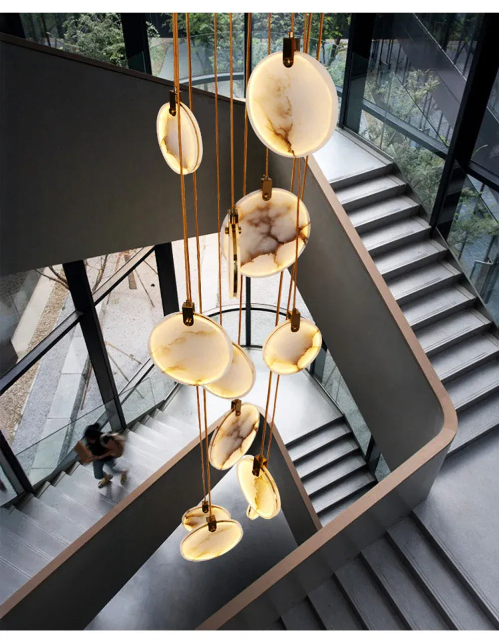 Verthara Premium Gold Marble Round Pendant Chandelier