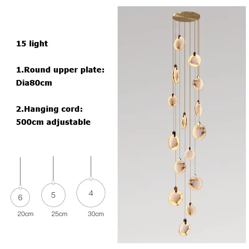 Verthara Premium Gold Marble Round Pendant Chandelier 15 Heads