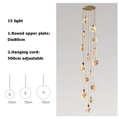 Verthara Premium Gold Marble Round Pendant Chandelier 15 Heads
