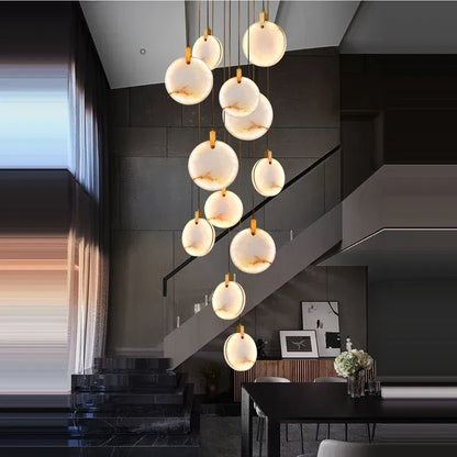 Verthara Premium Gold Marble Round Pendant Chandelier