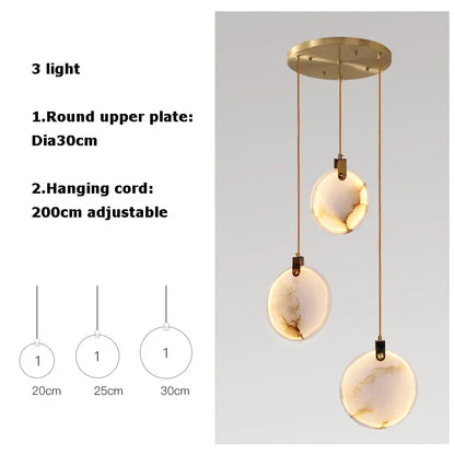 Verthara Premium Gold Marble Round Pendant Chandelier 3 Heads