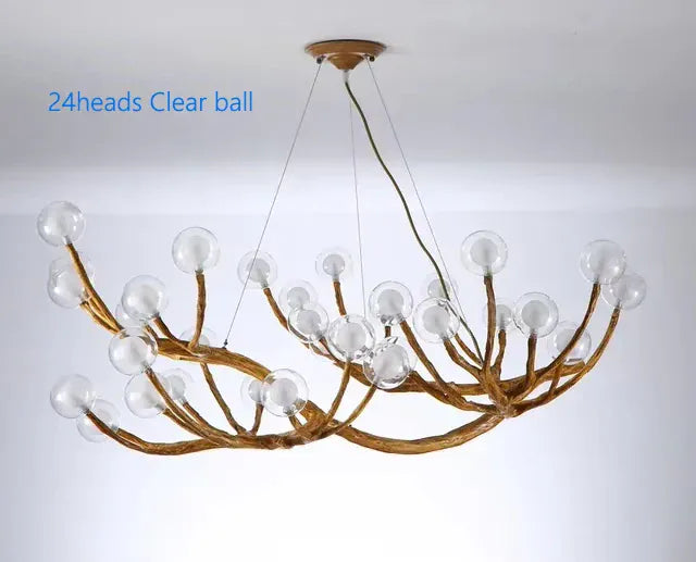 Verthara Premium Handcrafted Ceiling Light - Retro Chandelier - Brown Antique Finish - Rustic Style - Ideal For Loft And Boutique Settings 24heads Clear ball / Cold White