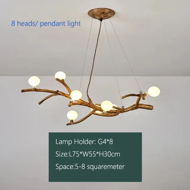 Verthara Premium Handcrafted Retro Tree Branch Chandelier 8light Frosted ball / Warm White