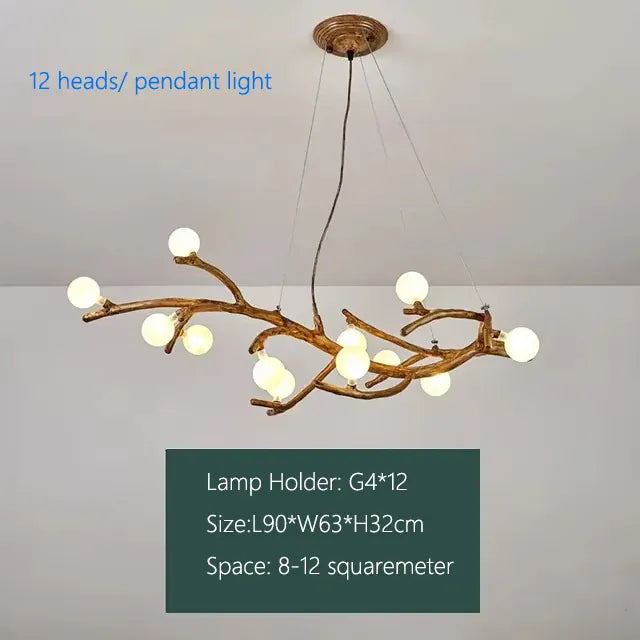 Verthara Premium Handcrafted Retro Tree Branch Chandelier 12light Frosted ball / Warm White