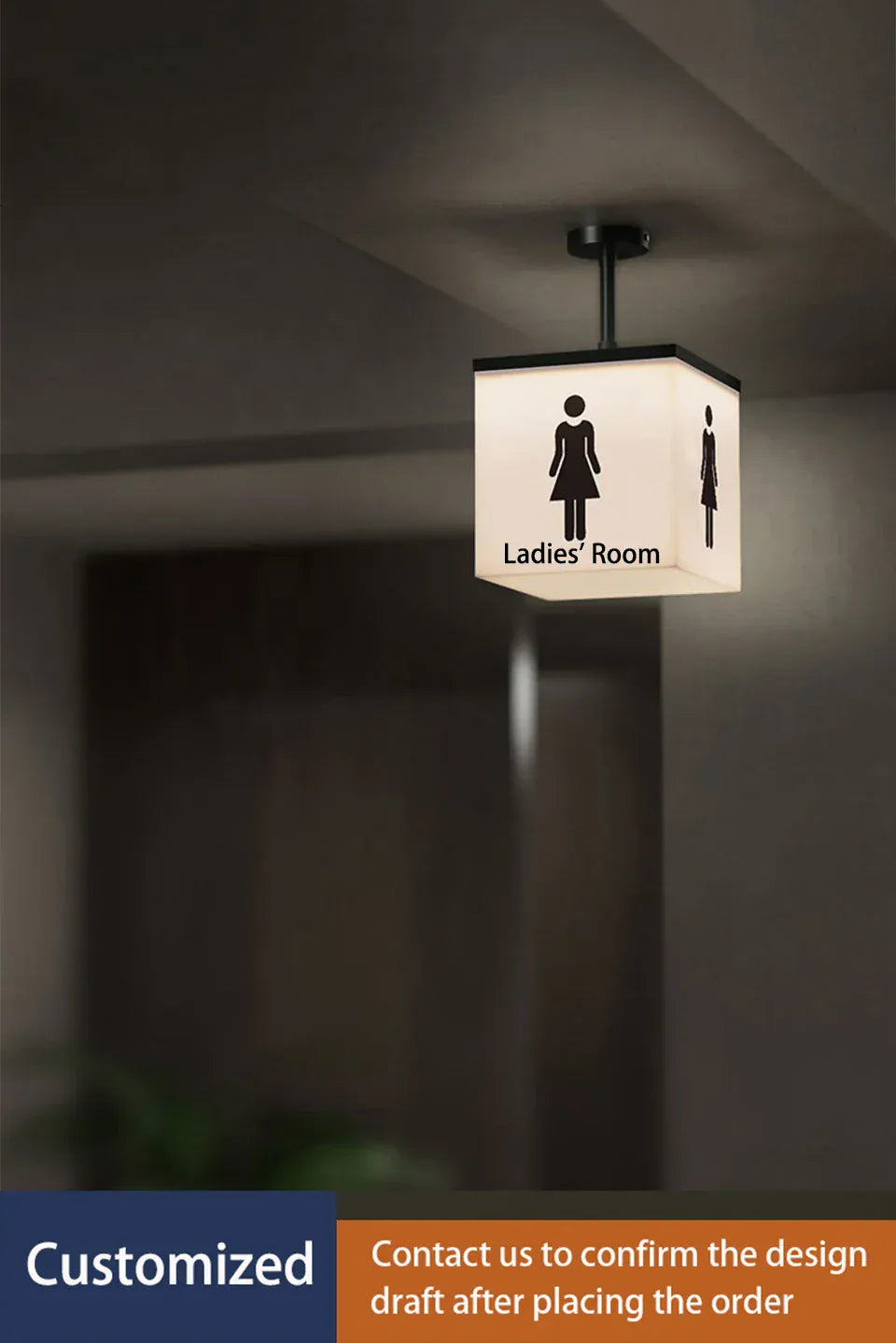 Verthara Premium Illuminated LED Toilet Sign With Hanging Mount – Customisable - Modern Design - Indoor Use - Bright White Light - Durable Acrylic 20x20cm Clear-b