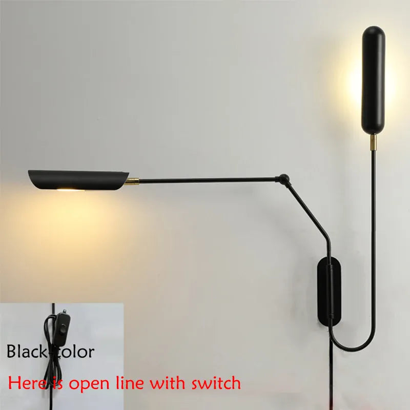 Verthara Premium Industrial Adjustable Long Arm Wall Light E27 Black with open line