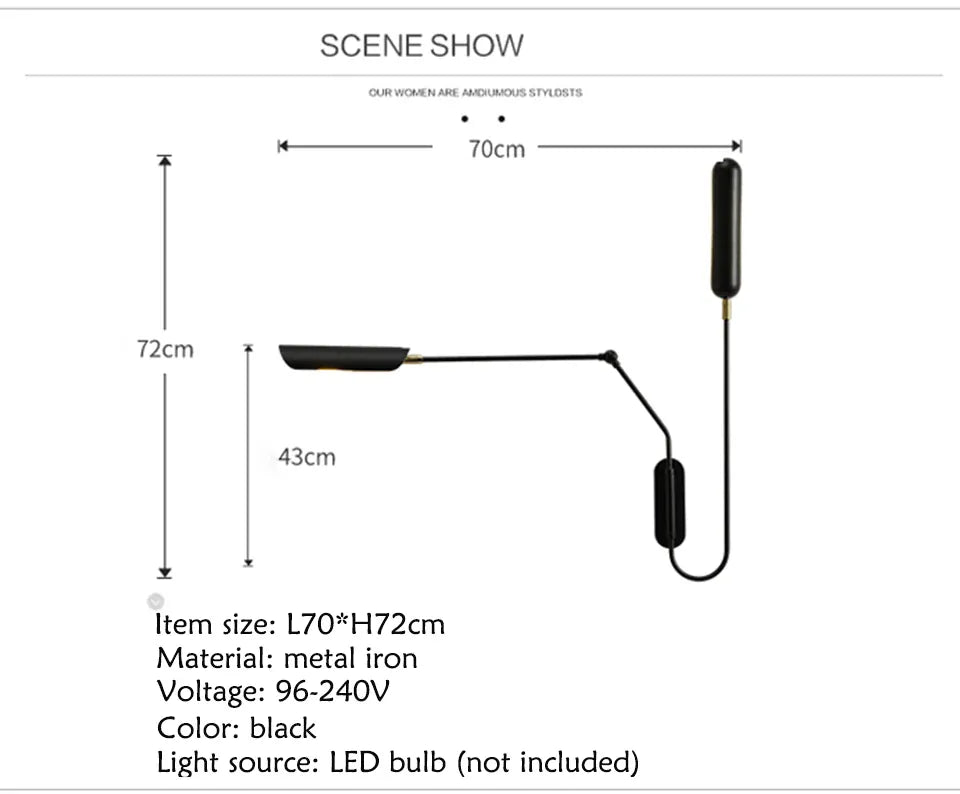 Verthara Premium Industrial Adjustable Long Arm Wall Light E27