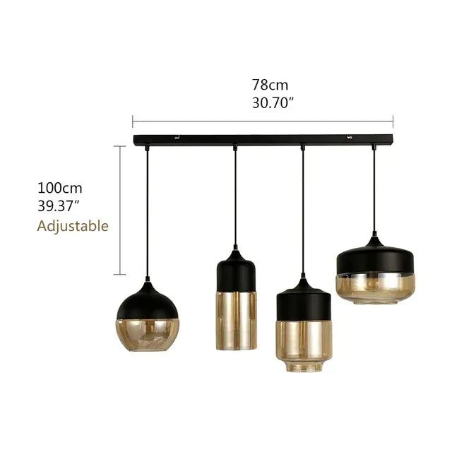 Verthara Premium Industrial Glass Chandelier - Modern Hanging Light - Adjustable Height - Retro Style - Indoor Use - Durable Metal and Glass