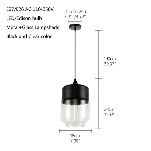 Verthara Premium Industrial Glass Chandelier - Modern Hanging Light - Adjustable Height - Retro Style - Indoor Use - Durable Metal and Glass