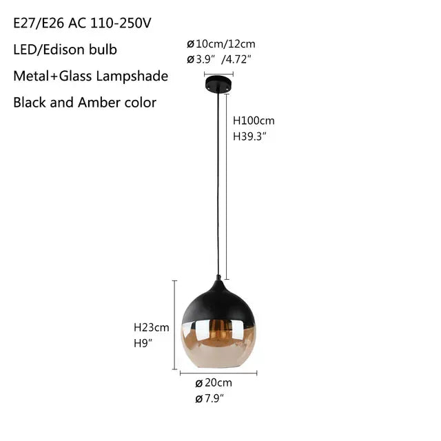 Verthara Premium Industrial Glass Chandelier - Modern Hanging Light - Adjustable Height - Retro Style - Indoor Use - Durable Metal and Glass