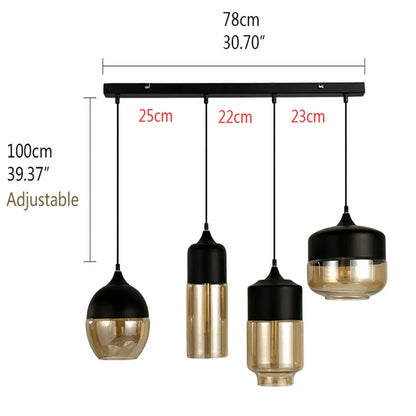 Verthara Premium Industrial Glass Pendant Light – Ceiling Mounted – Adjustable Height - Modern Retro Design - Indoor Lighting - Clear Glass - Black Metal Accents