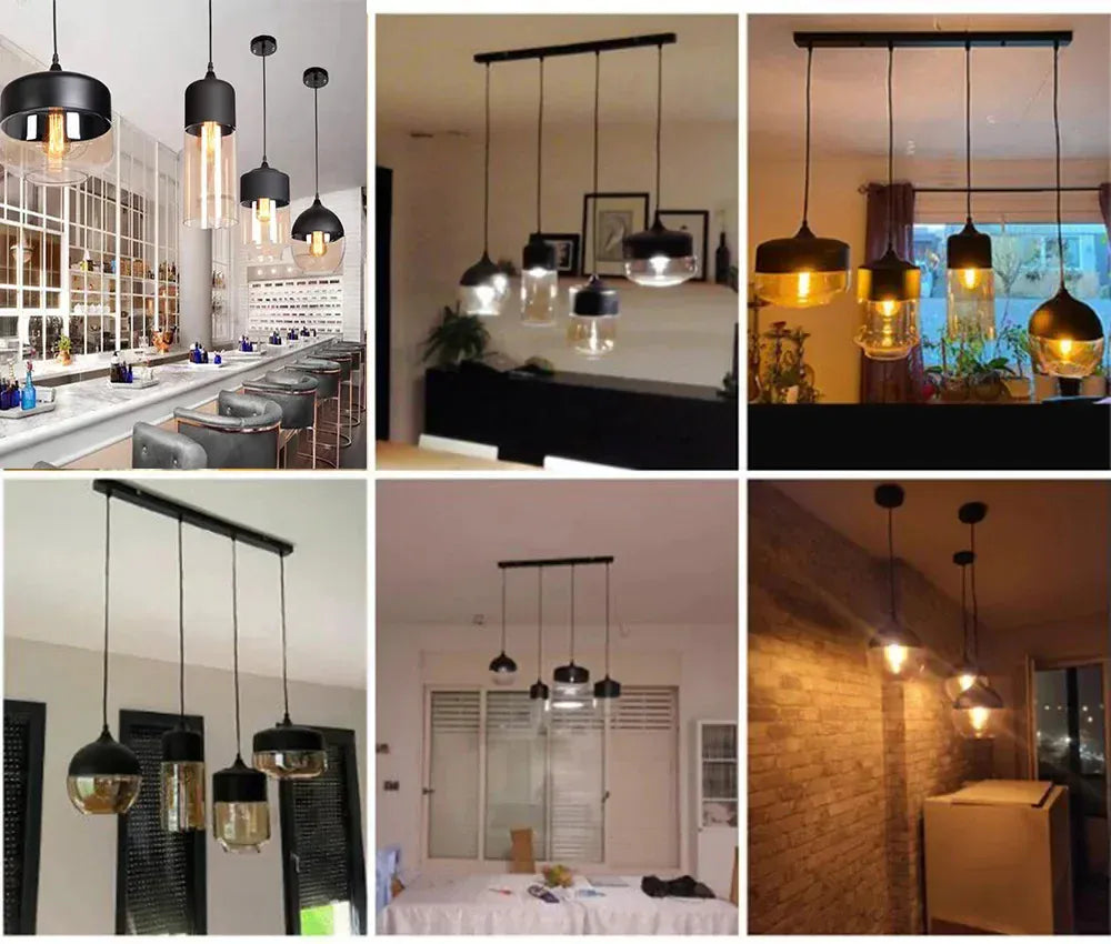 Verthara Premium Industrial Glass Pendant Light – Ceiling Mounted – Adjustable Height - Modern Retro Design - Indoor Lighting - Clear Glass - Black Metal Accents