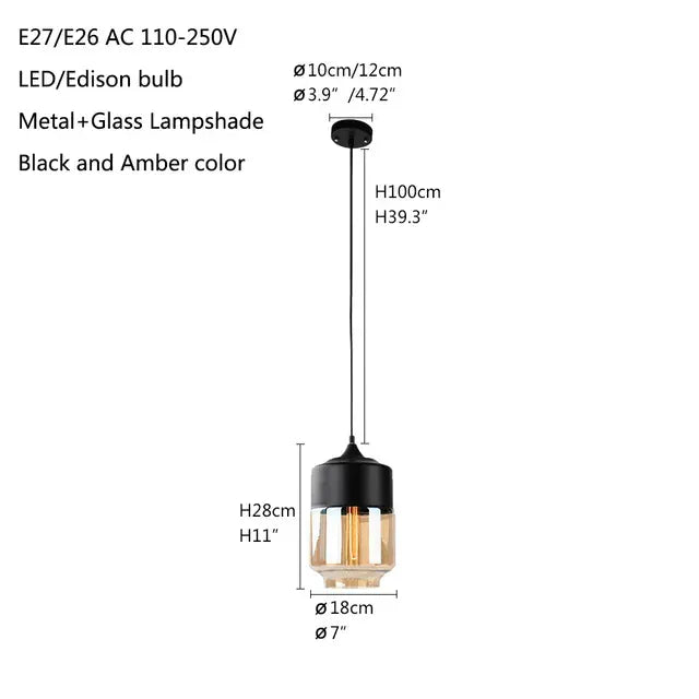 Verthara Premium Industrial Loft Glass Pendant Chandelier black and amberA-B