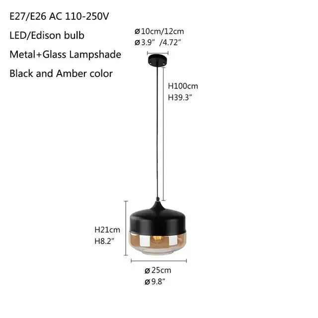 Verthara Premium Industrial Loft Glass Pendant Chandelier black and amberA-A
