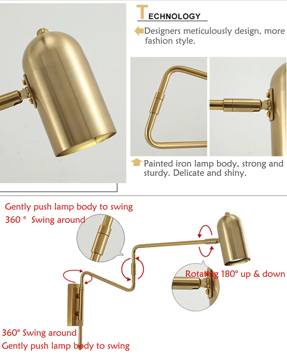 Verthara Premium Industrial Long-Arm Folding Wall Lamp