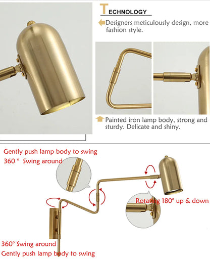 Verthara Premium Industrial Long-Arm Folding Wall Lamp