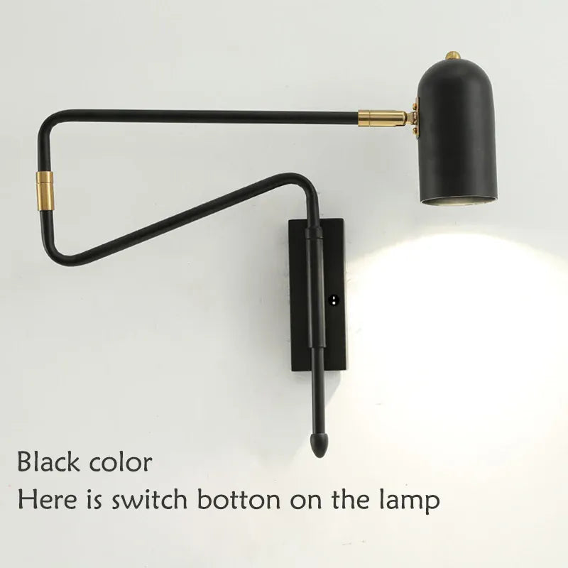Verthara Premium Industrial Long-Arm Folding Wall Lamp black with switch