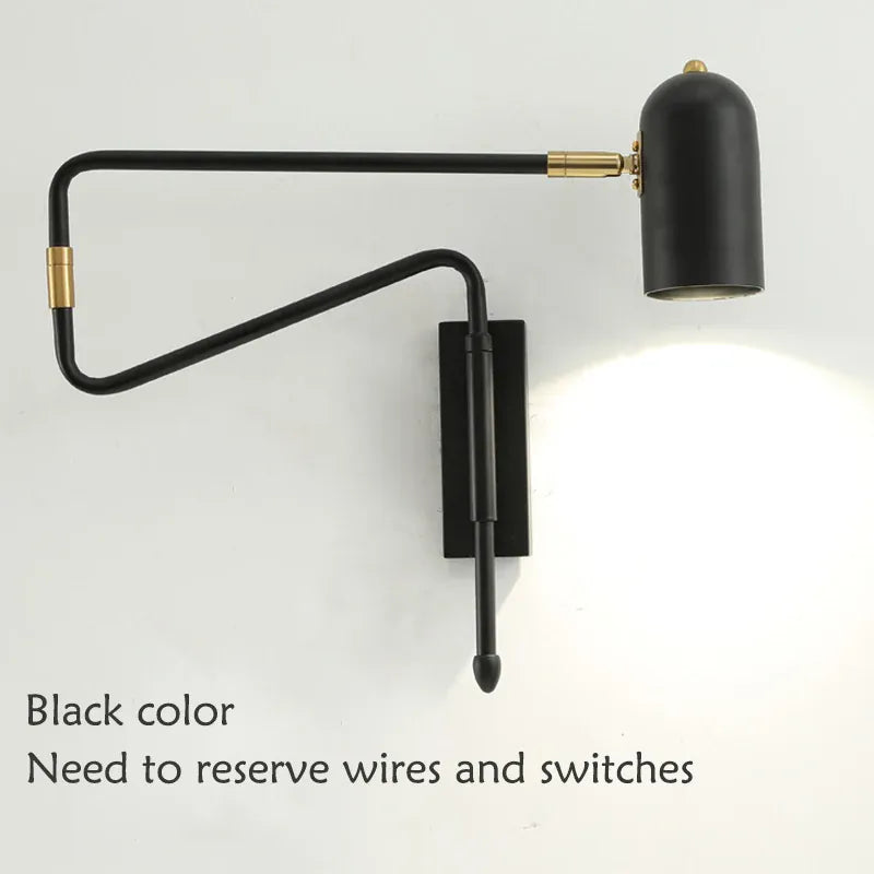 Verthara Premium Industrial Long-Arm Folding Wall Lamp black