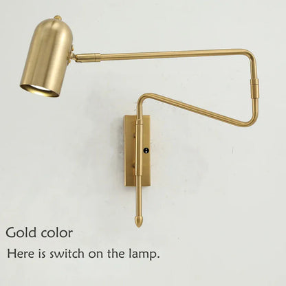 Verthara Premium Industrial Long-Arm Folding Wall Lamp gold with switch