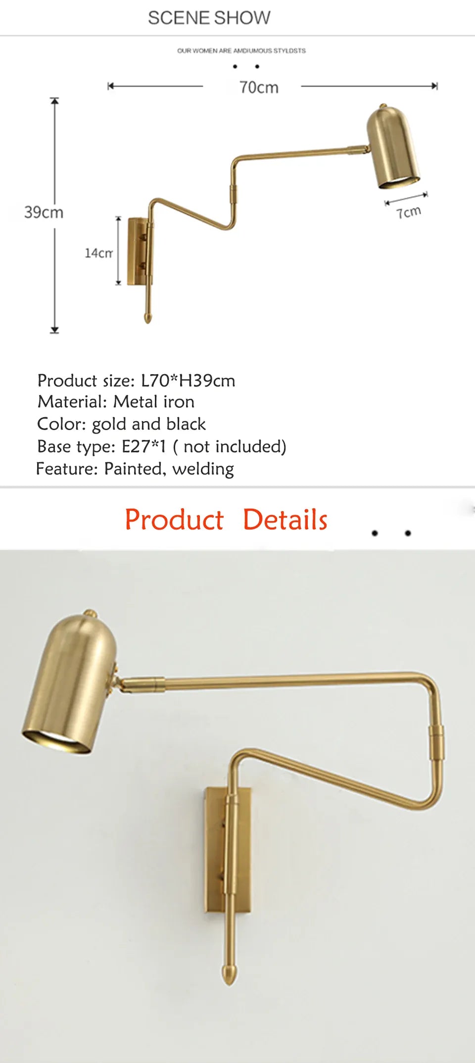 Verthara Premium Industrial Long-Arm Folding Wall Lamp