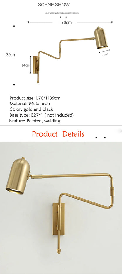 Verthara Premium Industrial Long-Arm Folding Wall Lamp