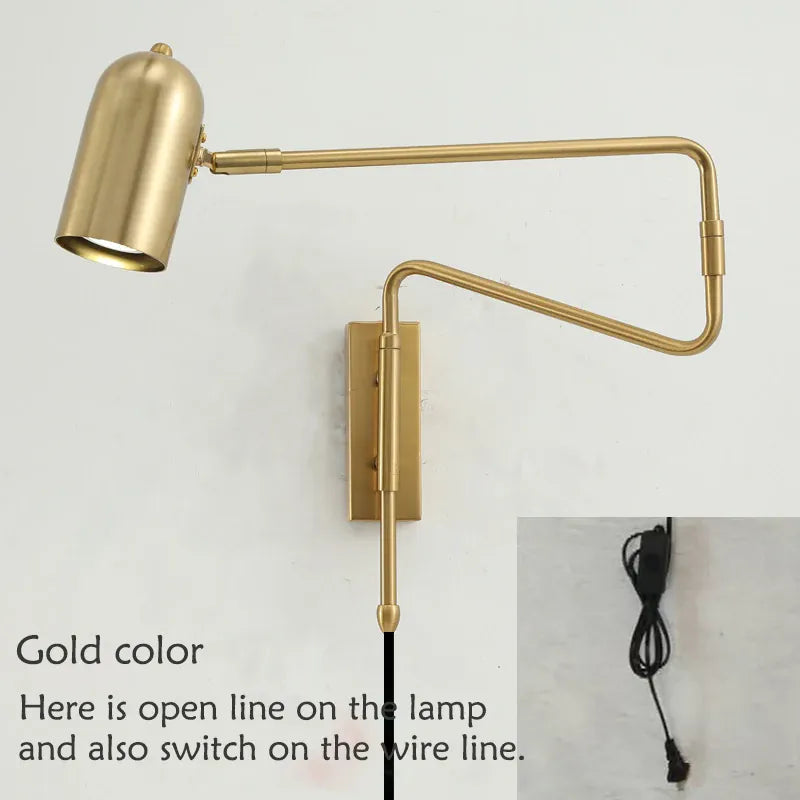 Verthara Premium Industrial Long-Arm Folding Wall Lamp gold with open line
