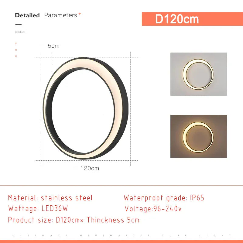 Verthara Premium IP65 Waterproof LED Outdoor Wall Light - Round Moon Design - Stainless Steel - Warm/Cool White - Modern Exterior Lighting Cool white / D120cm