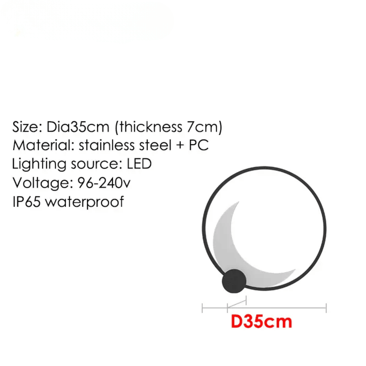 Verthara Premium IP65 Waterproof LED Outdoor Wall Light - Round Moon Design - Stainless Steel - Warm/Cool White - Modern Garden Lighting