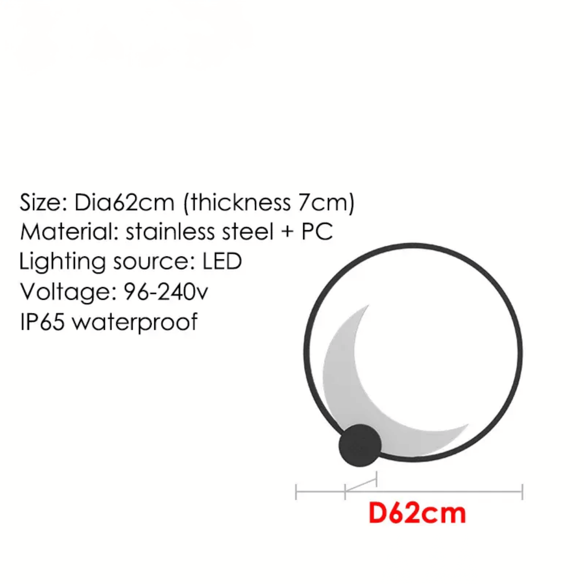 Verthara Premium IP65 Waterproof LED Outdoor Wall Light - Round Moon Design - Stainless Steel - Warm/Cool White - Modern Garden Lighting