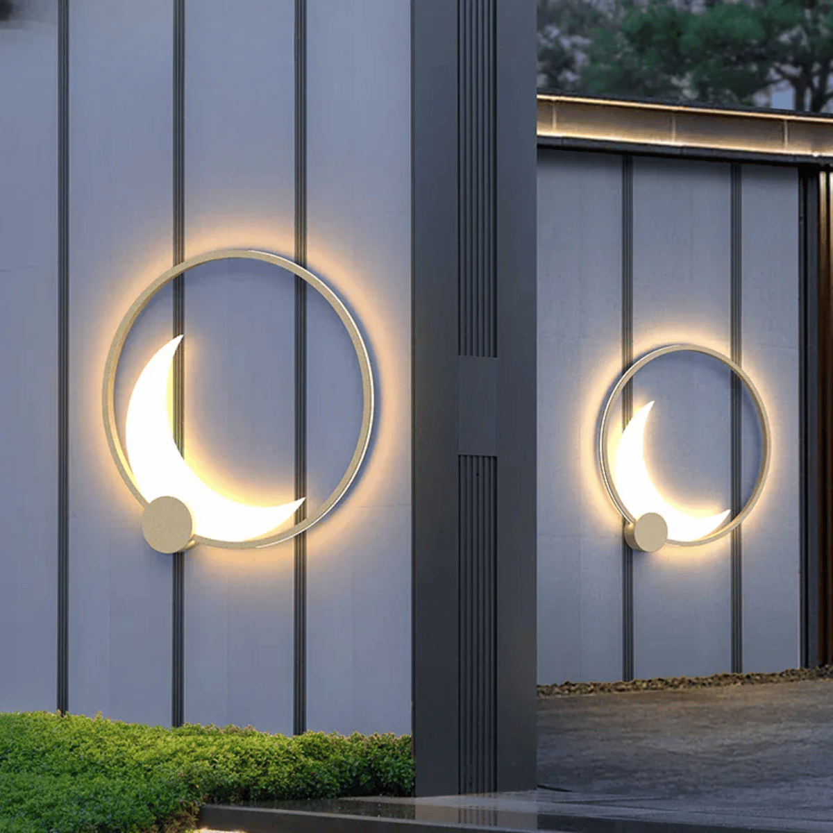 Verthara Premium IP65 Waterproof LED Outdoor Wall Light - Round Moon Design - Stainless Steel - Warm/Cool White - Modern Garden Lighting cold white / D35cm