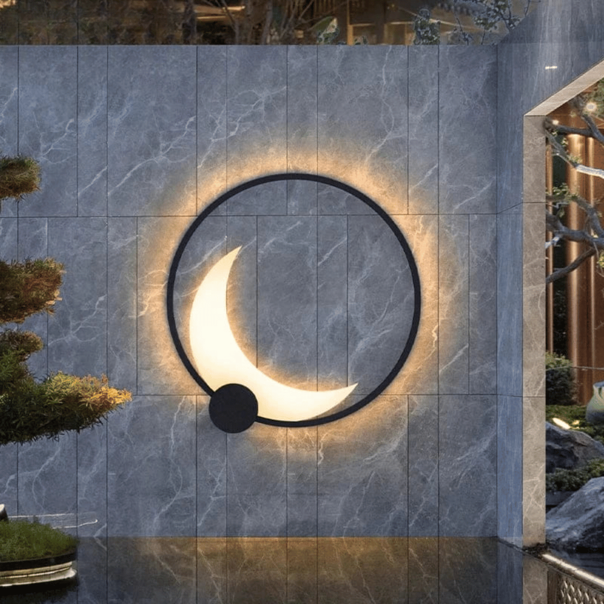Verthara Premium IP65 Waterproof LED Outdoor Wall Light - Round Moon Design - Stainless Steel - Warm/Cool White - Modern Garden Lighting warm white / D35cm