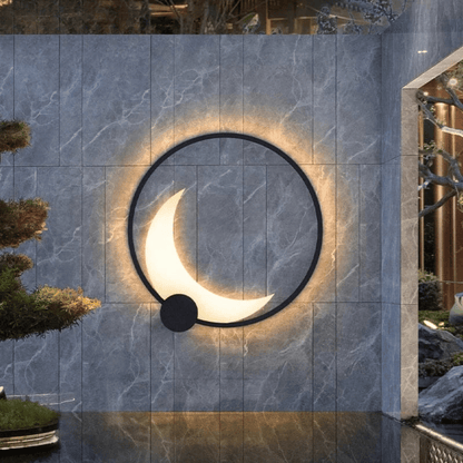 Verthara Premium IP65 Waterproof LED Outdoor Wall Light - Round Moon Design - Stainless Steel - Warm/Cool White - Modern Garden Lighting warm white / D35cm