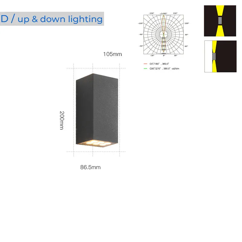 Verthara Premium IP65 Waterproof Modern Outdoor Wall Light – Die-Cast Aluminium - Effortless Installation - Ideal for Garden and Villa Porches warm white / D