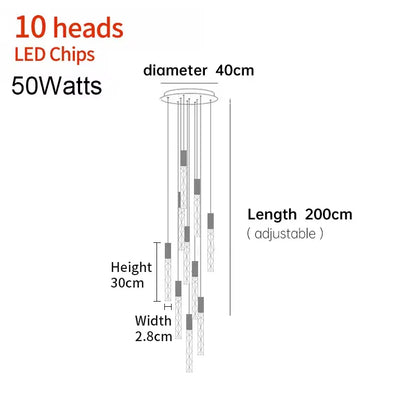 Verthara Premium K9 Crystal LED Pendant Light for Stairs & Living Room 10 heads / Black lamp body / Warm White