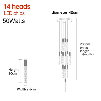 Verthara Premium K9 Crystal LED Pendant Light for Stairs & Living Room B 14 heads / Gold lamp body / Warm White
