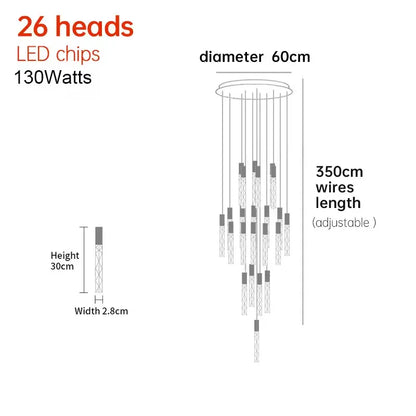 Verthara Premium K9 Crystal LED Pendant Light for Stairs & Living Room B  26 heads / Silver lamp body / Cold White