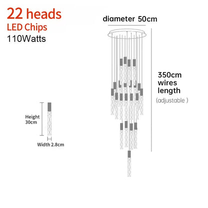 Verthara Premium K9 Crystal LED Pendant Light for Stairs & Living Room B  22 heads / Black lamp body / Cold White
