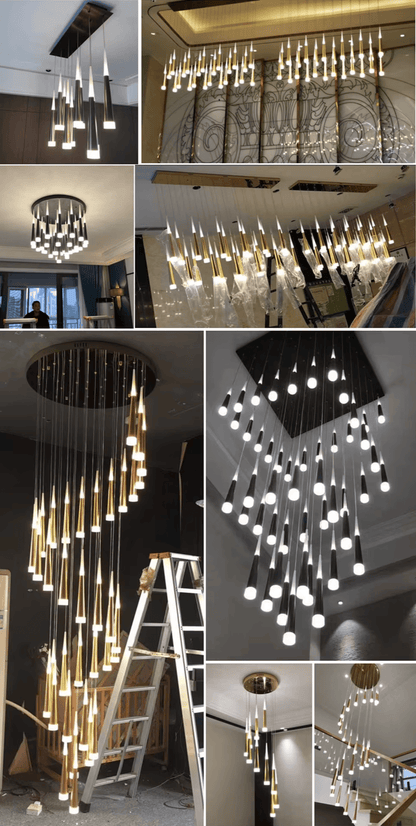 Verthara Premium LED Chandelier Lighting Gold/Black/Coffe/Silver Staircase Long Pendant Lamp Duplex Building Villa Attic Adjustable Hanging Light