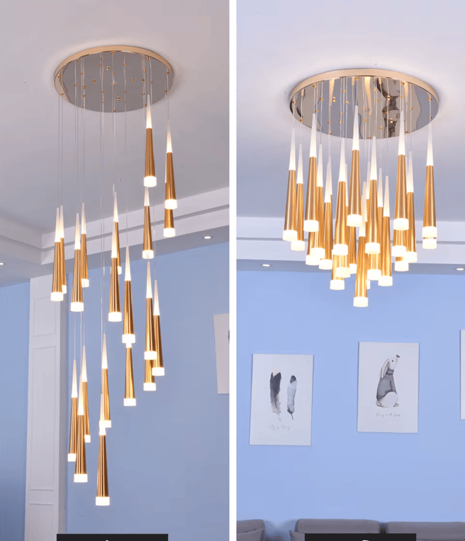 Verthara Premium LED Chandelier Lighting Gold/Black/Coffe/Silver Staircase Long Pendant Lamp Duplex Building Villa Attic Adjustable Hanging Light