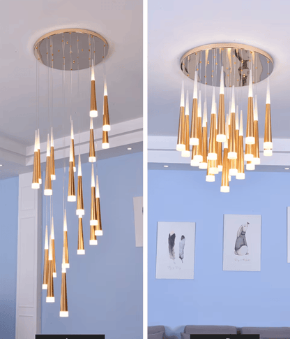 Verthara Premium LED Chandelier Lighting Gold/Black/Coffe/Silver Staircase Long Pendant Lamp Duplex Building Villa Attic Adjustable Hanging Light