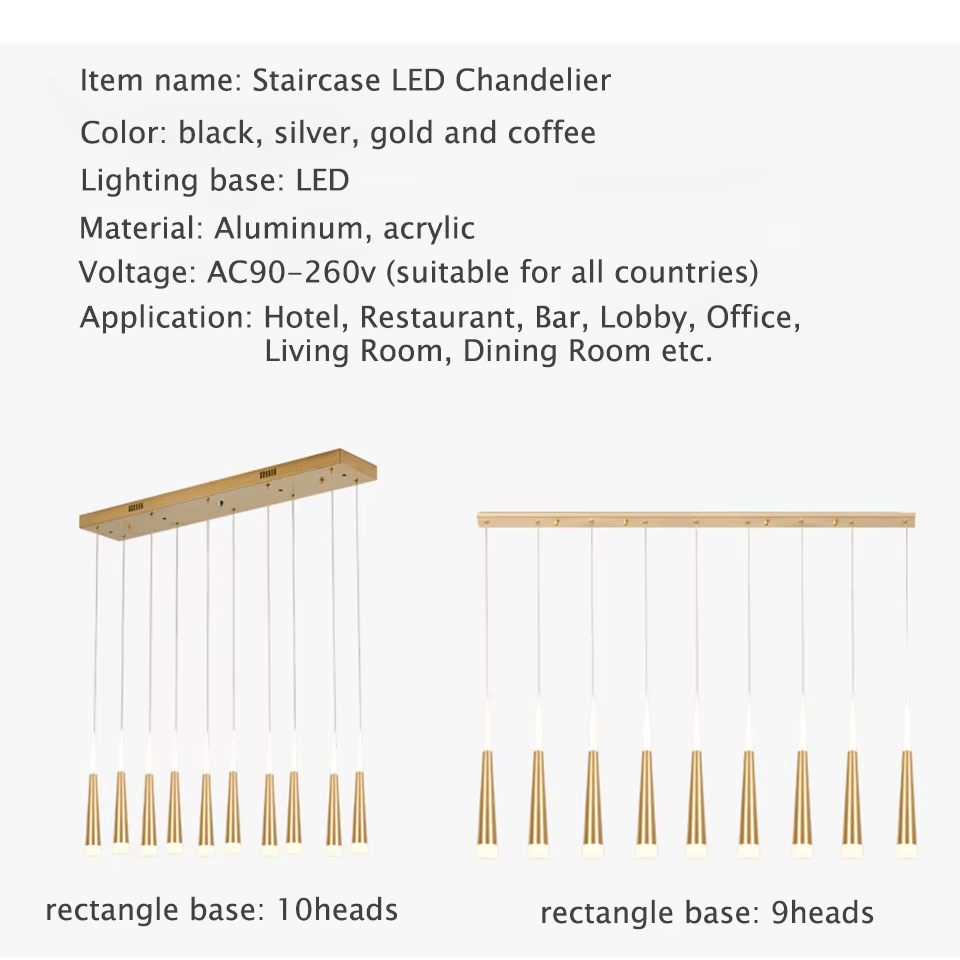 Verthara Premium LED Chandelier Lighting Gold/Black/Coffe/Silver Staircase Long Pendant Lamp Duplex Building Villa Attic Adjustable Hanging Light