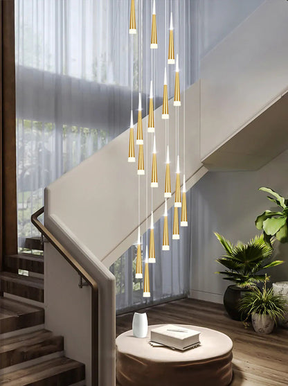 Verthara Premium LED Chandelier Lighting Gold/Black/Coffe/Silver Staircase Long Pendant Lamp Duplex Building Villa Attic Adjustable Hanging Light
