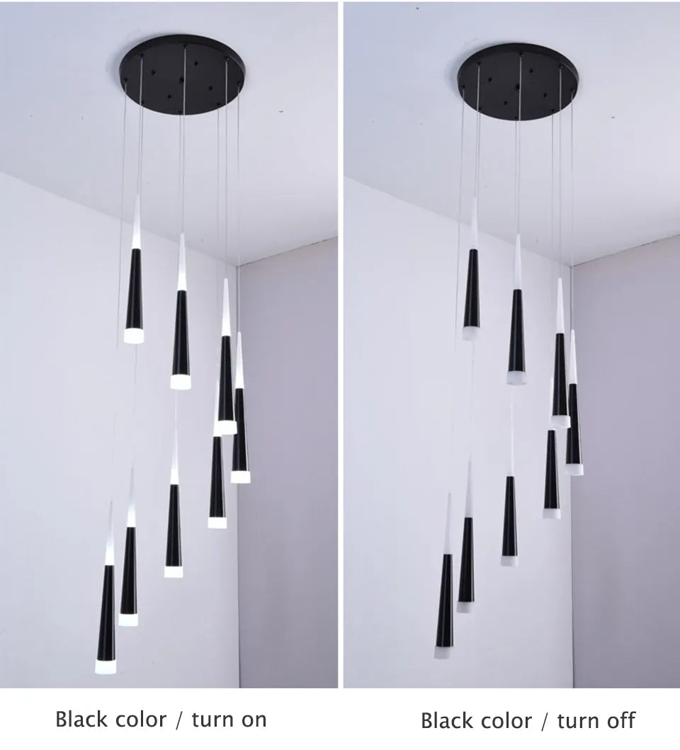 Verthara Premium LED Chandelier Lighting Gold/Black/Coffe/Silver Staircase Long Pendant Lamp Duplex Building Villa Attic Adjustable Hanging Light