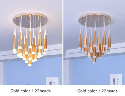 Verthara Premium LED Chandelier Lighting Gold/Black/Coffe/Silver Staircase Long Pendant Lamp Duplex Building Villa Attic Adjustable Hanging Light
