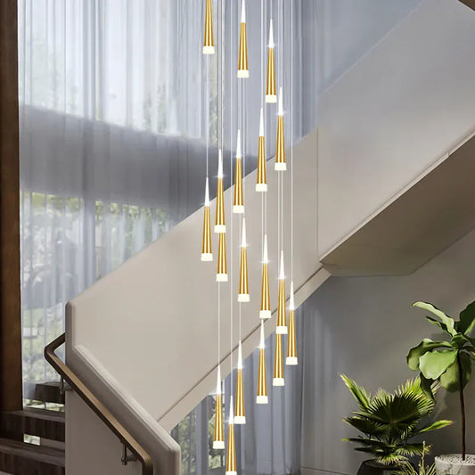 Verthara Premium LED Chandelier Lighting Gold/Black/Coffe/Silver Staircase Long Pendant Lamp Duplex Building Villa Attic Adjustable Hanging Light