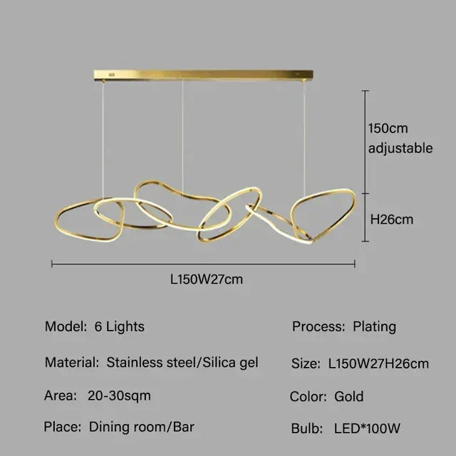 Verthara Premium LED Circle Pendant Chandelier 6 light Gold