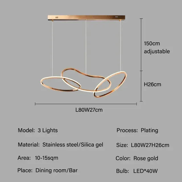 Verthara Premium LED Circle Pendant Chandelier 3 light Rose Gold