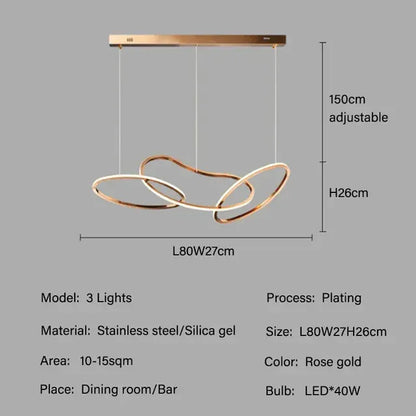 Verthara Premium LED Circle Pendant Chandelier 3 light Rose Gold