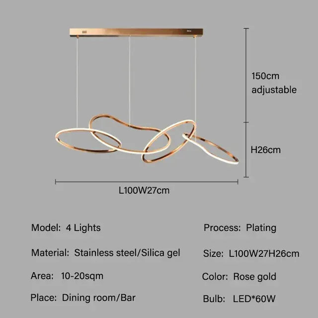 Verthara Premium LED Circle Pendant Chandelier 4 light Rose Gold