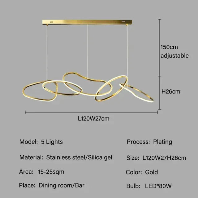 Verthara Premium LED Circle Pendant Chandelier 5 light Gold